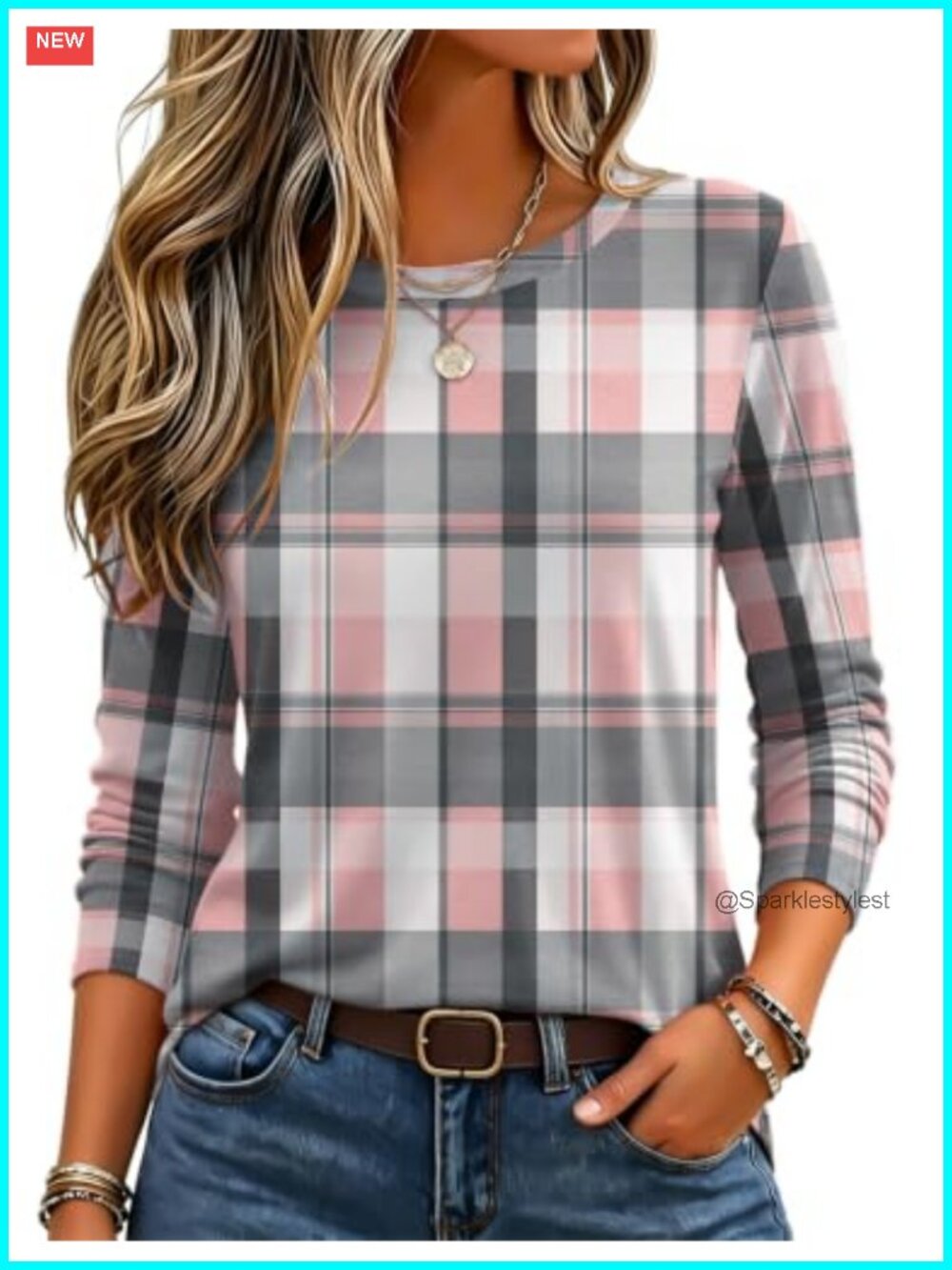 Zeagoo Women's Long Sleeve Crewneck T-Shirt Stretch Polyester Blend